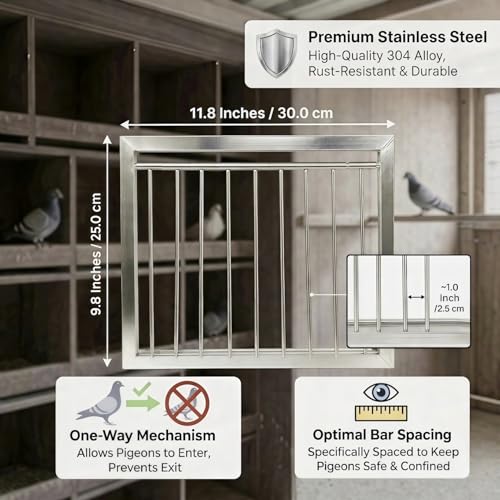 304 Stainless Steel Pigeon Trap Door Loft Bob Wire 11.8" x 9.8" | Heavy-Duty Welded Construction, One-Way Gravity Entry, Smooth Gate Action, Controlled Access Design, Return Flight Training - size: 11.8 x 9.8 In
