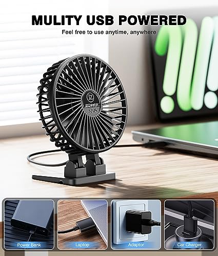 JZCreater USB Desk Fan, Mini Portable, 3 Speeds - Quiet Personal Cooling Fan for Home Desktop Office Travel Bedroom, Deep Black (2Pack) - color: Deep Black 2Pack