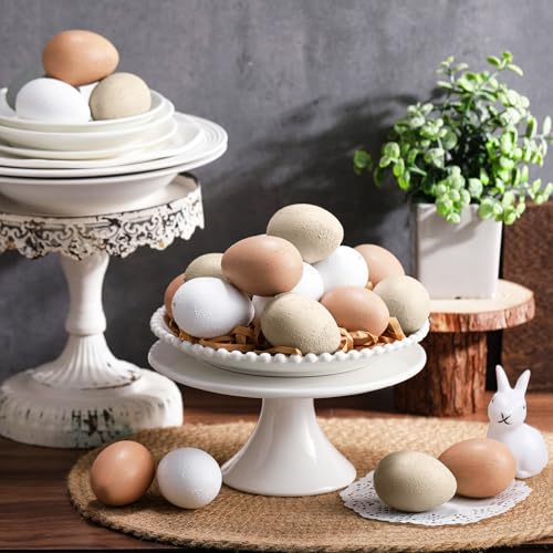 Gejoy 24 Pcs Easter Speckled Eggs Textured Plastic Eggs Neutral Easter Decor Pastel Fake Chicken Eggs Easter Bowl Basket Vase Fillers Rustic Spring Easter Decor for Home Table Egg Hunts (Matt) - style: Matt