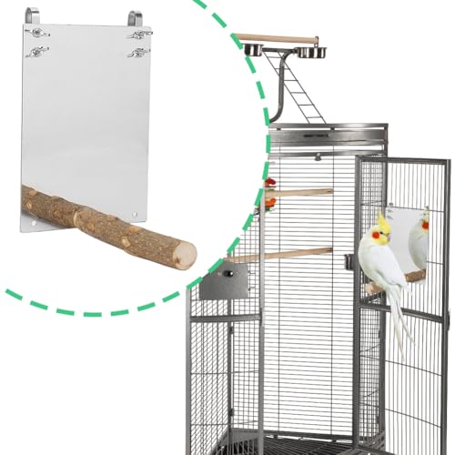 Joyzan Bird Mirror, Wooden Hanging Swing Play Toys Perch Stand Cockatiel | Hummingbird Parrot Parakeets Love Birds Cage Toy Bar Accessories for Small Medium Parrots Conures Canary African Grey Macaw