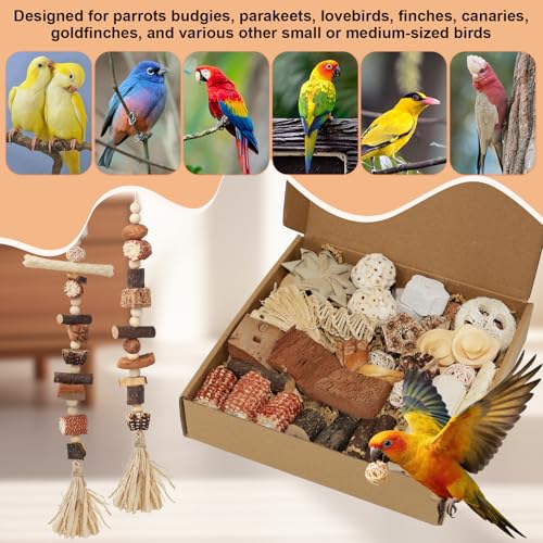 Bird Toys Parrot Natural Foraging Box Parakeet Toys DIY Hanging String for Cockatiels,Conures,Love Birds,and Other Small to Medium Birds Cage Accessories (Large) - size: Large