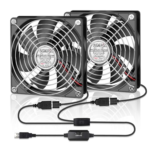 120mm Computer Case 5V USB Powered Fan, Small Silent Flat Cooler with Speed Controller for Receiver/Router/Electronic Equipment（2-in-1 Pack） - style: 2 in 1-12025-USB
