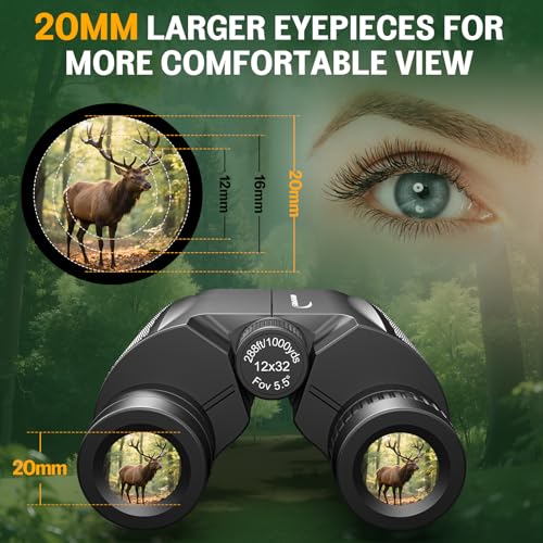 Aurosports 12x32 Compact Binoculars for Adults - Small Binoculars with FMC Lens & BAK4 Prism - Wide 273ft/1000yds Field of View - Easy Focus Binos for Bird Watching Traveling Gifts for Men Women - size: 12x32