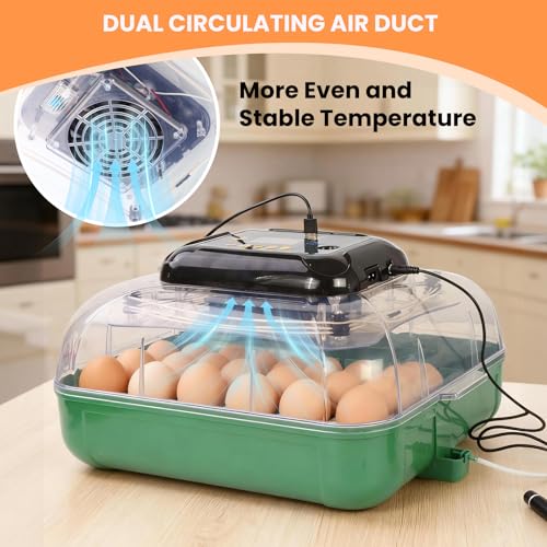 24 Egg Incubator for Hatching Eggs, 360° View Poultry Incubator, Automatic Egg Turning, Temperature & Humidity Display, Auto Water Refilling System, Egg Candler, Multifunctional Egg Tray for Chicken