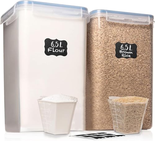 2 PC [7 Qt / 6.5L / 220 Oz] Large Food Storage Containers with Lids Airtight - BPA Free Clear Plastic Kitchen and Pantry Storage Containers for Cereal, Flour, Sugar, Rice - color: Clear - 2 Pack