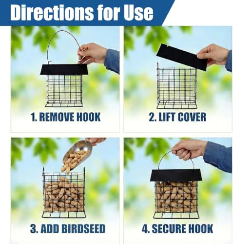 Blue Jay & Crow Peanut Feeder: Suet Cake & Bird Nesting Material Holder | 1 Pcs Outdoor Hanging Bird Feeder Cage with Weatherproof Roof Fits Woodpecker Cardinal Mourning Dove Oriole & Blue Grosbeak - color: 1pcs black