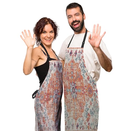 Artist Apron for Women Carpet Boho Style Ethnic Design Fun Aprons for Men for Kitchen Cooking Restaurant BBQ Painting Crafting Gardening 27” (W) x 31” (H), Waterproof Aprons - color: Carpet Boho Style