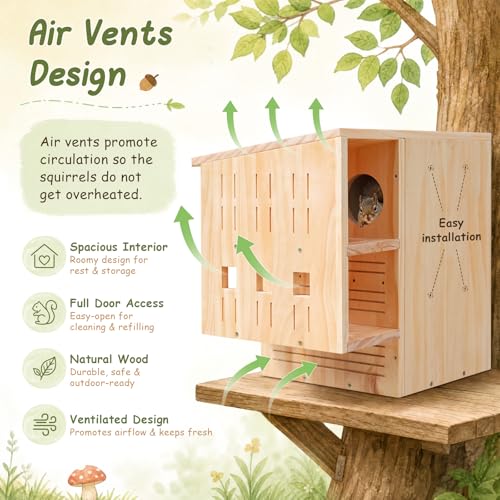 Extra Large Squirrel House for Outside, Wooden Squirrel Nesting Box | Solid Pine Den Box, Predator Guard & Easy-Clean Front Door, Enhanced Protection, Backyard Habitat Shelter for Outdoor Winter - size: Extra Large