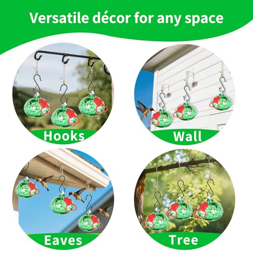 Pozfun Set of 3 Hummingbird Feeders for Outdoors Hanging,Hand-Blown Glass Hummingbird Feeder with Silicone Feeding Perch,Never Leak,Gardening Gifts for Woman Man(Green) - color: Green