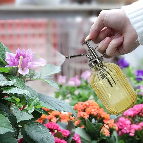 Glass Plant Mister Spray Bottle, 320ML Vintage Plant Spritzer with Top Pump Watering Can for Indoor Outdoor House Plants, Flowers (Yellow) - color: Yellow