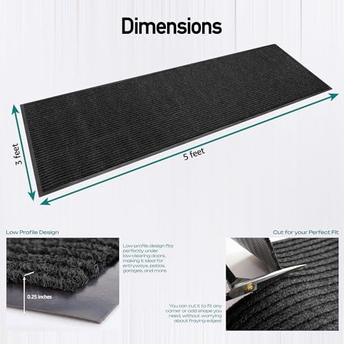 MaxMat® Extra Large Commercial Floor Mat, 3 x 5 Feet Heavy Duty, Waterproof, Low-Profile, Easy to Clean, Rubber Entry Mat (RIB0035BL, Black) - color: Black, size: 3 x 5 feet