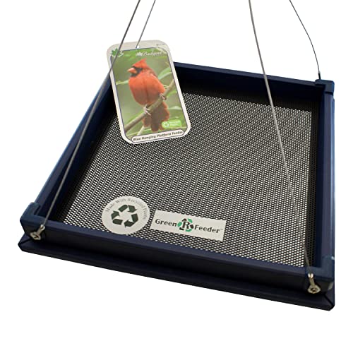 Large Recycled Plastic Platform Bird Feeder - Blue | 12.5-Inch Recycled Plastic Tray with Removable Perforated Steel Drain Plate - Cardinals, Finches, Blue Jays