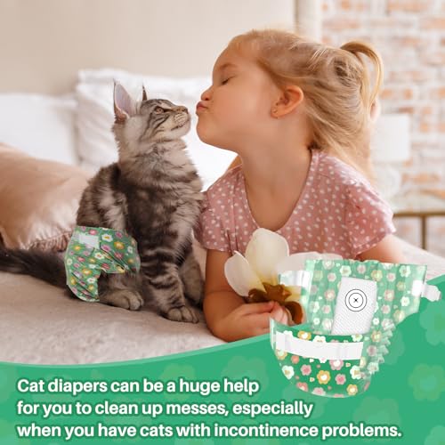 Pet Soft Disposable Cat Diapers - Diaper for Female & Male Cats, Puppy Doggie Diapers for Female Dogs with Adjustable Foam Tail Hole, XX-Small (24Pcs, Green) - size: XX-Small (24Counts)