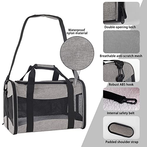 Cat Carrying Case - Pet Carrier Airline Approved, Protable and Breathable Pet Travel Carrier Removable Fleece Pad, Collapsible Cat Carrier Dog Carrier for Medium Cats Small Cats Dogs (X-L Grey&Black) - color: grey&black, size: 20.0"L x 13.0"W x 13.0"H