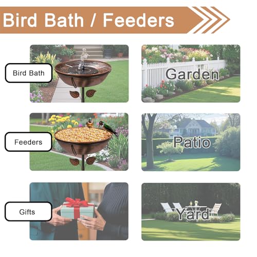 3" Deep Metal Bird Bath for Outdoors, Removable 13" Dia Bowl with Stable Upgrades Stake, Easy to Clean Birdbaths for Garden Yard Lawn Decor 1.4 Gallon (Pack of 2) - size: 13 "diameter, 3" depth (Pack of 2)