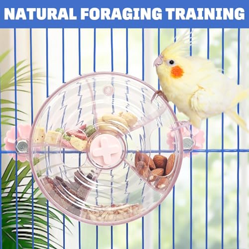 BNOSDM Bird Foraging Toy Creative Feeder Systems with Seed Food Rotating Wheel for Enrichment & Training Parrot Puzzle Toys Ideal for Small and Medium Cockatiel Parakeet Conure(Pink) - color: Pink