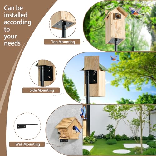 92" Bird Feeder Pole with Squirrel Baffle, 1" Heavy Duty Metal Stand | 5-Prong ground base birdhouse pole mount kit, 2 plates for smart bird feeder, rustproof outdoor post for bluebird houses - size: 92 Inch-Squirrel Baffle
