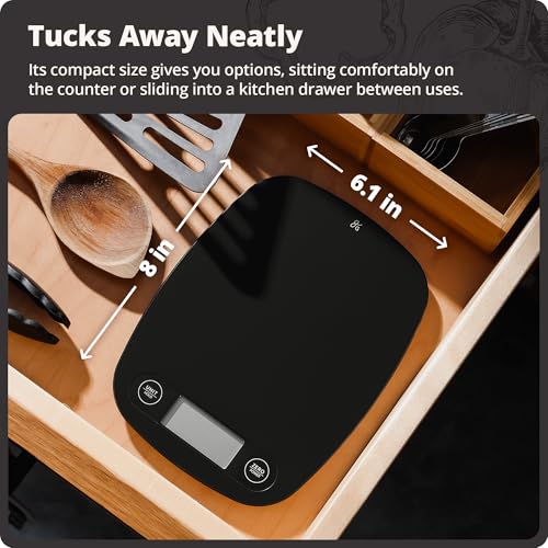 Greater Goods Food Scale, Slim & Compact Build, 1g Precision (Matte Black) | Digital Kitchen Scale for Cooking, Meal Prep & Portion Control, Tare, Auto Shut-Off, g/oz/lb/ml Conversion & Calorie Tracking - color: Matte Black