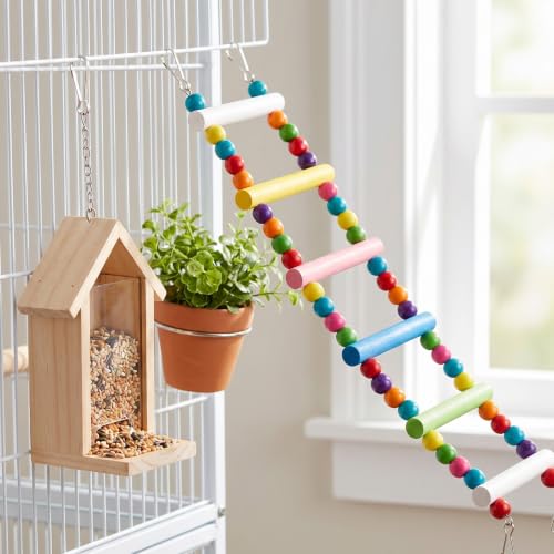 Bird Ladder for Cage 18.9 x 3.94in Parakeets Toys Cage Accessories(6 Steps) | Wooden Bird Playground Hanging Ladder Climbing & Swing Toys for Small Birds Cockatiel