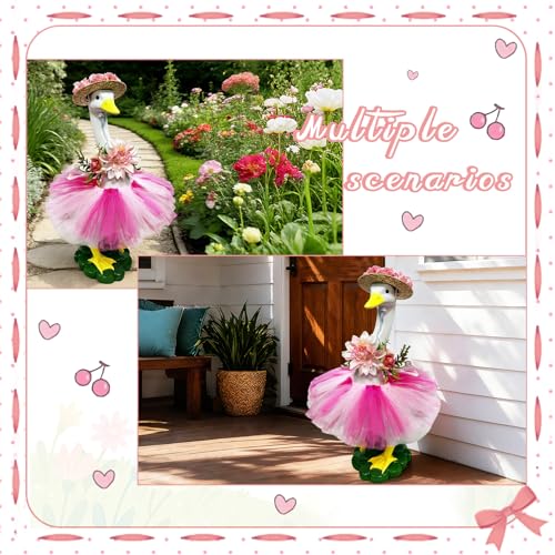Porch Goose Outfits Statue Outdoor Decor, Large Resin Garden Duck Sculpture | Indoor Decrations with Flower Outfits and Hat,Yard Lawn Housewarming Birthday Gifts for Mom,Women,Girl& Garden Lovers - style: flower hat goose