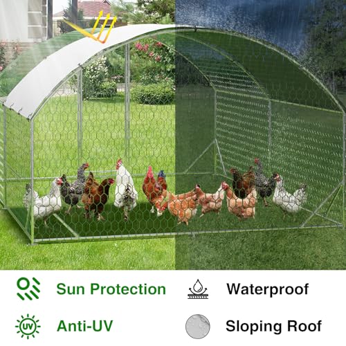 Garvee Metal Chicken Run, 9.8 x 13.1 x 6.6 Ft Metal Chicken Coop for Yard with Waterproof and Anti-Ultraviolet Cover, Dome Roof Walk in Chicken House, Poultry Cage for Hen, Duck and Rabbit - size: 118.1"L x 157.5"W x 78.7"H