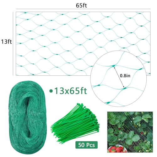 Unves 13 x 65 Ft Fruit Tree Netting, Heavy Duty Bird Netting | Garden Net Against Birds and Other Animals, Protect Fruit Trees and Vegetable Plants - color: Green, size: 13 x 65 Ft
