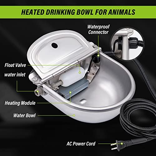 MINYULUA Heated Automatic Water Bowl Stainless Steel for Dogs Horse | Heated Water Bowl, Pet Thermal-Bowl, Constant Temperature Dispenser, Chew-Resistant, Save Effort and Time, Easy to Install