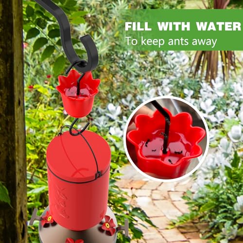 Ant Moat for Hummingbird Feeders, 4 Pack 4 OZ Ant Guard | Fits hummingbird & oriole feeders, Features leakproof red flower design, Includes durable hooks & cleaning brushes