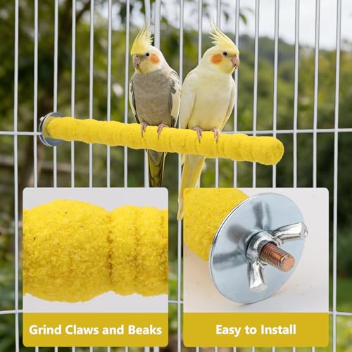 Litewoo Pet Bird Perch Parrot Rough-surfaced Stand Toy Branch Nature Wood Quartz Sand Branches Nail Perch for Small Medium Birds Cockatiel Parakeet Conure Cage Accessories (Yellow, 10.2in) - color: Yellow, 10.2in