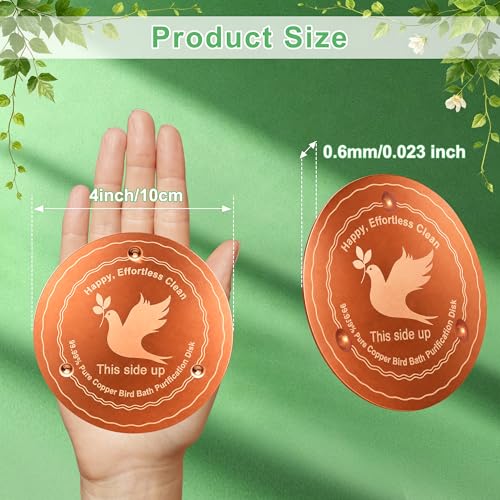 Yeomi 2-Pack Bird Bath Copper Disk, 99.99% Pure Copper Water Purification Plate with Triple-Point Support, 4 Inch 0.6mm Thick Chemical-Free Natural Cleaner Copper Bird Bath for Outside, All-Season Use - color: 2pack