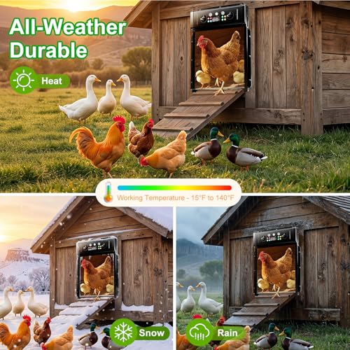 Automatic Chicken Coop Door Solar Powered, Roll-Up Chicken Door with Timer & Light Sensor, Anti-Pinch Safety Auto Chicken Door with Remote Control, Weatherproof Aluminum Coop Door (Black1)