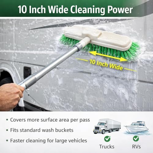 Hi-Tech 10” Bi-Level Super Soft Car Wash Brush – Non-Scratch Soft Bristle Cleaning Brush for Cars, Trucks, Boats & RVs, Multi-Surface Exterior Brush with Threaded Handle Compatibility