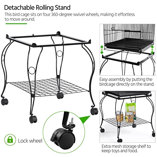 Yaheetech 57" Open Top Bird Cage with Detachable Rolling Stand & Storage Shelf, Parrot Cage for Cockatiels, Quaker, Conures, Caique & Small to Medium Parrots