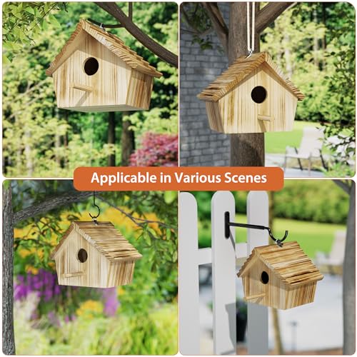 Auslar Bird Houses for Outside, Hanging Wooden Bluebird House for Outdoors | Birdhouses for Bluebird Cardinal Finch Wren Swallow, 1.57" Hole Bird Nesting Box with Perch & Hook, Garden Backyard Decor - style: Herringbone
