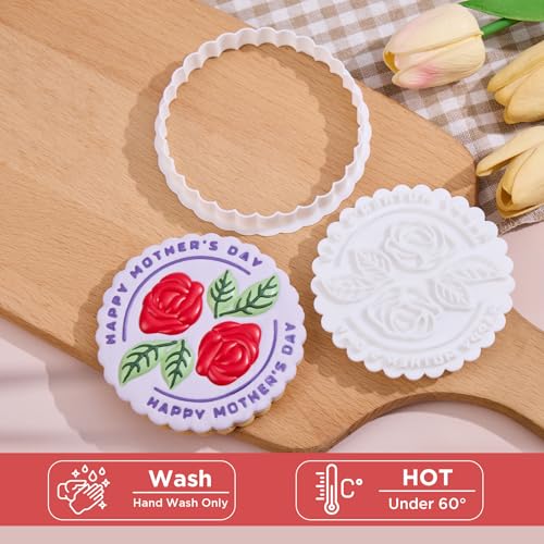 Mothers Day Cookie Cutters with Plunger Stamps Handle Detailed 3.5" PLA Cutters for Baking with Grandma, Easy Press Tool for Picture Cookies - color: Happy Mother's Day