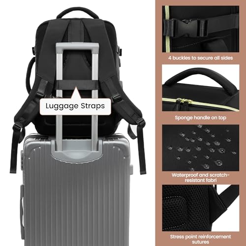 LOVEVOOK 50L Travel Backpack Carry On Airline Approved, Large Backpack with 3 Packing Cubes, TSA Travel Essentials Carry On Bag, Waterproof Weekender Overnight Luggage Daypack, Fits 18 Inch Laptop - color: C-black, size: XLarge - 18.5 Inch - 50L - 4 Pcs