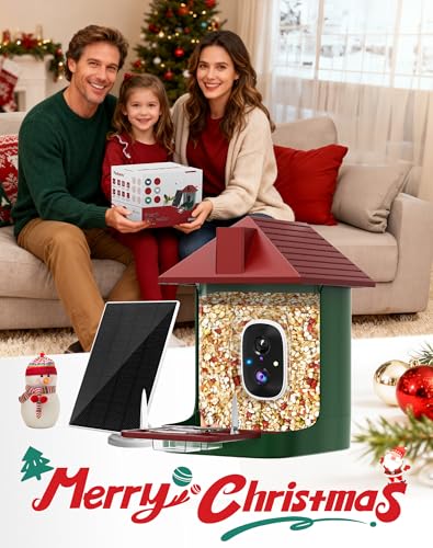 Smart Bird Feeder with Camera,5200mAh Battery with Solar Panel, 4K Native Resolution Live View, AI Species Identification, Auto Capture & Instant Arrival Alert, Ideal Gift for Bird Lovers (Red Green) - color: Green