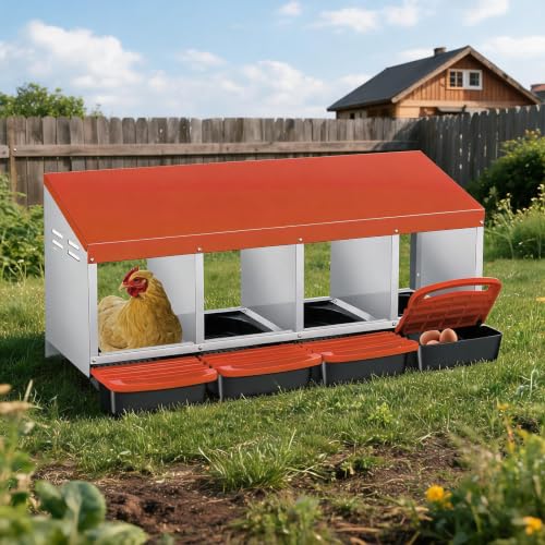 Garvee 4-Hole Rollaway Chicken Nesting Box for Hens –Chicken Nest Box with Removable Trays, Easy Egg Collection & Cleaning, Wall Mount or Freestanding, Sturdy Chicken Laying Boxes, Orange - color: Orange-4 Hole