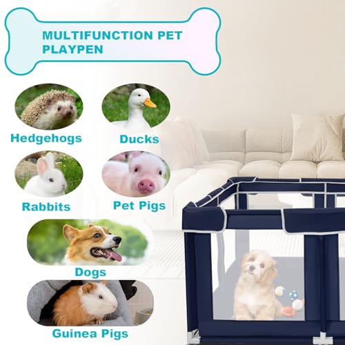 Dog Playpen 50 × 50 inch, Puppy Playpen with Bottom, 32 Inch Height Pet Playpen - color: Royal Blue, style: 50 Inch Dog Playpen without Top