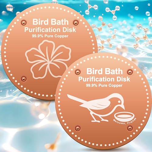 OICEME Bird Bath Purification Disc Pure Copper Outside Winter Solar Power Birdbath Heater Deicer Cage Hanging Bowl Metal Deck Railing Glass Concrete Ceramic Stone Ground Water Flower Bird - color: Copper 2PCS Flower＆Bird
