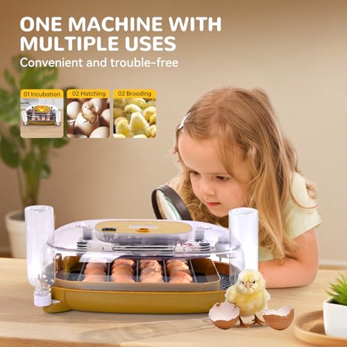 24 Egg Incubator with Automatic Turner, Thermometer seat and Humidity Control - Perfect for Hatching Chicken, Includes Egg Candler and Nesting Pads for Chicken coop