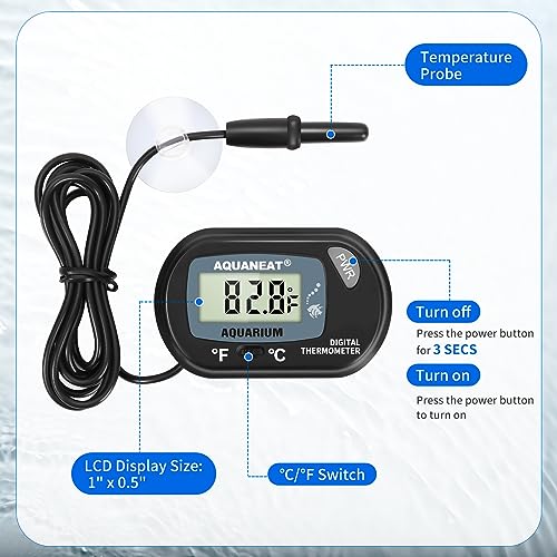 AQUANEAT Aquarium Thermometer, Fish Tank Thermometer, Digital Temperature Test, with Large LCD Display (6 Packs) - size: 6 Packs