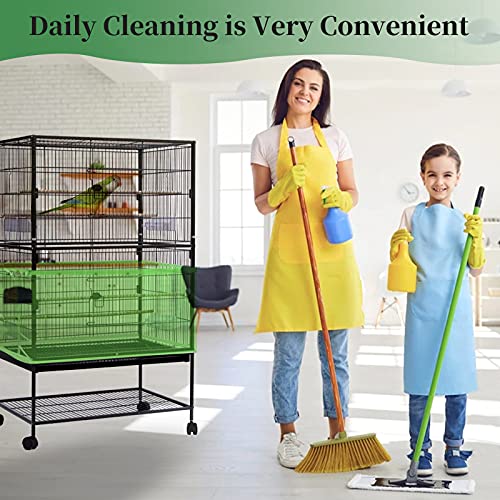 Daoeny Large Bird Cage Cover, Bird Cage Seed Catcher, Adjustable Soft Airy Nylon Mesh Net, Birdcage Cover Skirt Seed Guard for Parrot Parakeet Macaw African Round Square Cages (Green) - color: Green