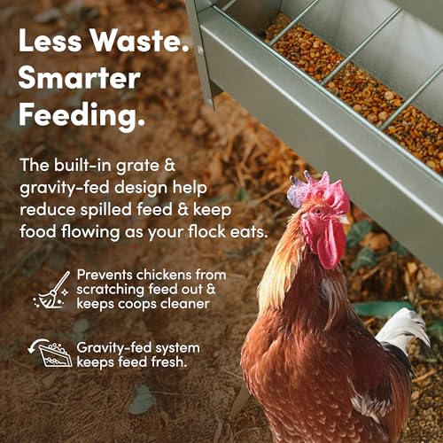 RentACoop Metal Trough Feeder, Gravity-fed 10lb Chicken Feeder - size: 10LB Capacity