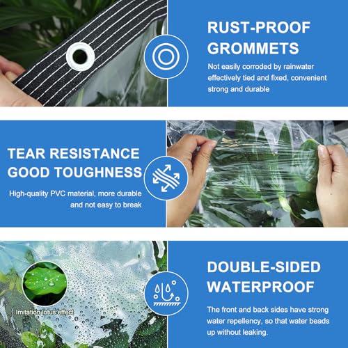 Clear Tarps Heavy Duty Waterproof - 10x16ft Clear Tarps with Grommets - 14mil Thickened Transparent Plastic Vinyl Tarp for Patio Porches Greenhouse Chicken Coop Cover, with Fixed Accessories - size: 10x16ft (300*480cm)