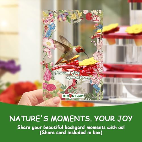 Birdream Window Hummingbird Feeder, Strong Suction Cup Hummingbird Feeder with 9 Feeding Ports & Clean Brush, Attracting Ruby Throated Anna Rufous - Red, 9oz - size: 1 Pack
