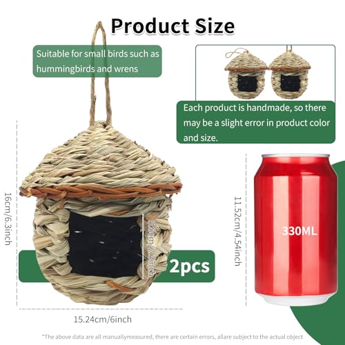 GUTE Hummingbird Houses 2Pcs Hand Woven Grass Hanging Bird Nest | Natural Grass,Hand-Knitted,Sturdy Shelter,Ventilated Cozy Design,Blends in Trees,Easy to Hang,Garden,Window. - color: Mushroom Shape, size: 2Pack