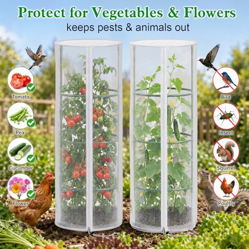4 Pcs 57"X15.7" Round Tomato Netting with Zipper, Insect Bird Cover | Round Tomato Cage Mesh Cover, Drawstring, Garden Protection Netting, Tomato Trellis, Climbing Plants - size: Round-4PCS