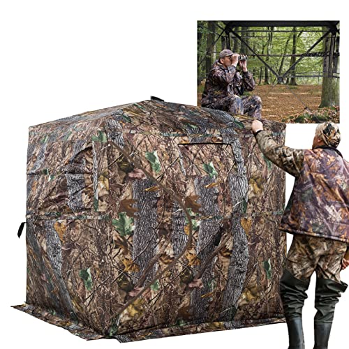 Hunting Blind 270/360 See Through Deer Blind, Pop Up Ground Blind | 2/3/4 Person Camouflage Tent, Portable Concealed Shelter with Carrying Bag, Silent Sliding Windows, Windproof Bottom Layer - size: 2-3 Person, style: 270