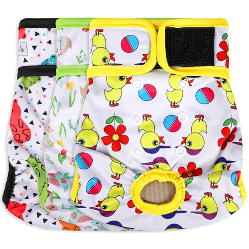 Washable Female Dog Diapers - Premium Reusable Diapers for Doggie in Heat - Highly Absorbent Dog Diapers Female for Pet Incontinence with Adjustable Snaps(Animals, S) - color: Animals, size: Small（New Born-11.5“Waist）
